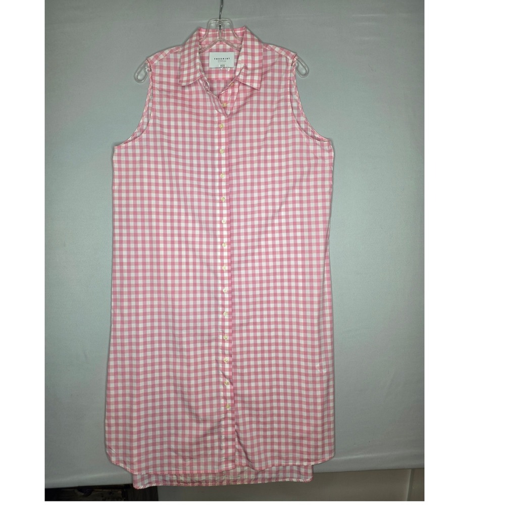 The Shirt by Rochelle Behrens Pink Gingham shirtā dress Button up XL lightweight